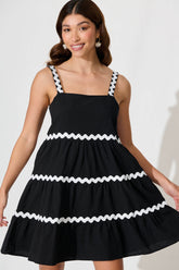 Black White Trim Sundress in Cotton